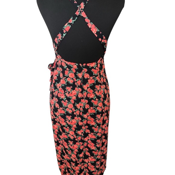 Privacy Please x Revolve Faux Wrap Halter MIDI Dress Criss Cross Back Floral M - Picture 7 of 13